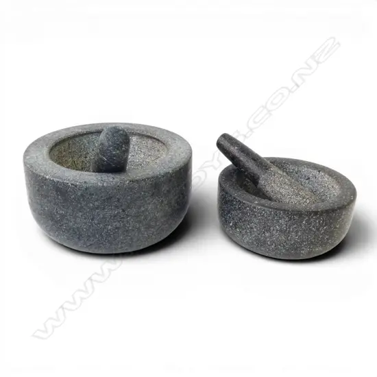 2 STONE MORTAR & PESTLES 200mm dia