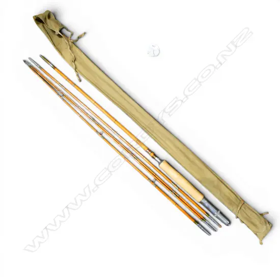VINTAGE SPLIT CANE FLY FISHING ROD w 3 TIPS in CANVAS BAG
