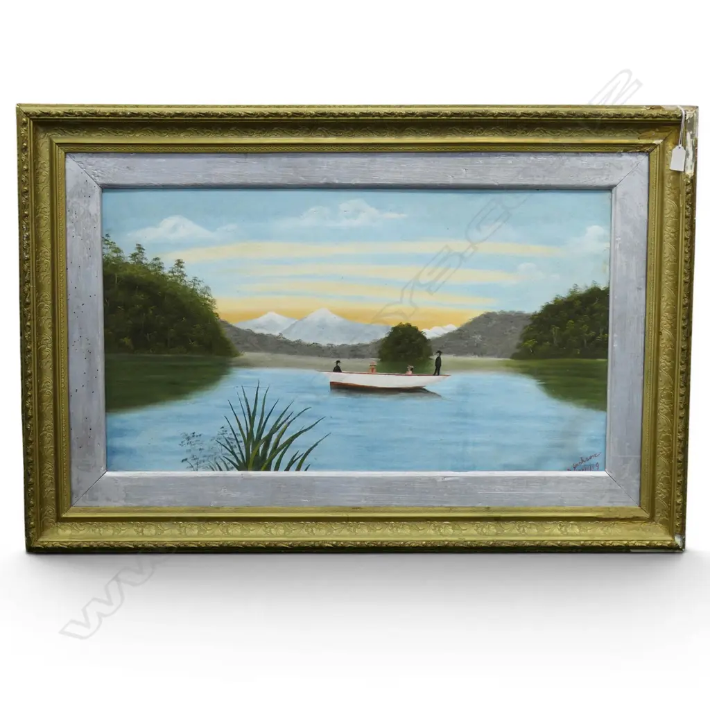 A. JACKSON, COLONIAL LAKE LANDSCAPE, OIL ON BOARD, SIGNED & DATED 26/11/09 415x740mm FAULTS Image 1++