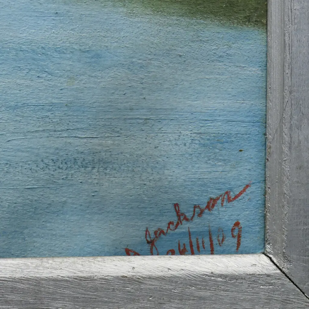 A. JACKSON, COLONIAL LAKE LANDSCAPE, OIL ON BOARD, SIGNED & DATED 26/11/09 415x740mm FAULTS Image 1++