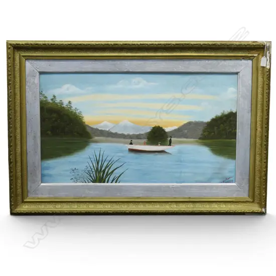A. JACKSON, COLONIAL LAKE LANDSCAPE, OIL ON BOARD, SIGNED & DATED 26/11/09 415x740mm FAULTS