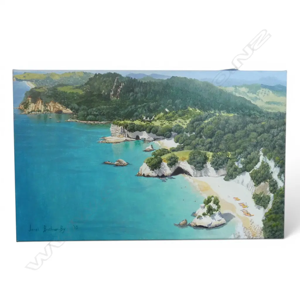 JANET BOTHNER-BY 'CATHEDRAL COVE' ACRYLIC ON CANVAS, 2010 250x400mm Image 1++