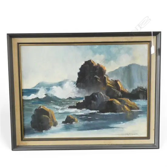 OLIVE MCALISTER, UNTITLED COASTAL SCENE, OIL ON BOARD, 440x600mm