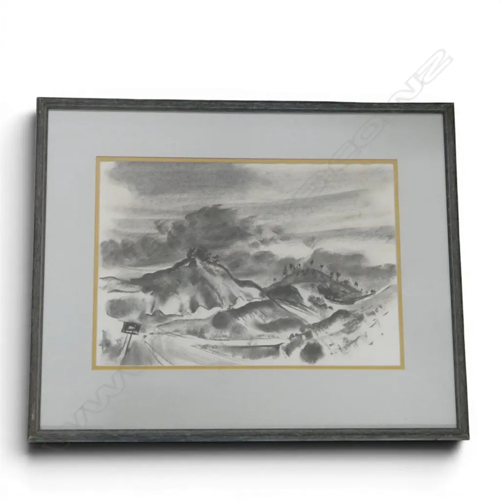 ERIC LEE-JOHNSON (NZ1908-1998) LANDSCAPE, CHARCOAL ON PAPER, 280 x 400mm Image 1++