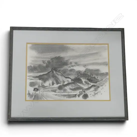 ERIC LEE-JOHNSON (NZ1908-1998) LANDSCAPE, CHARCOAL ON PAPER, 280 x 400mm