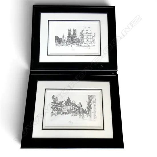 2 FRAMED ALEXANDER CHEN ETCHINGS (FRAMED) 665x825mm; LONDON ROYAL COURTS 93/99, WESTMINSTER ABBEY 35/99
