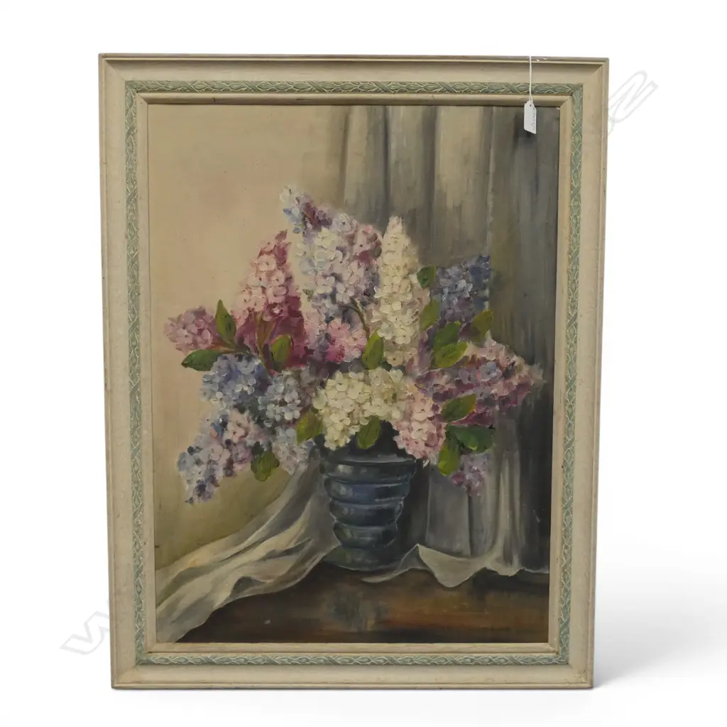 FLORENCE LUXFORD 'HYDRANGEAS' 1949, OIL ON BOARD, ORIGINAL FRAME, DETAILS VERSO, 780 x 605mm Image 1++