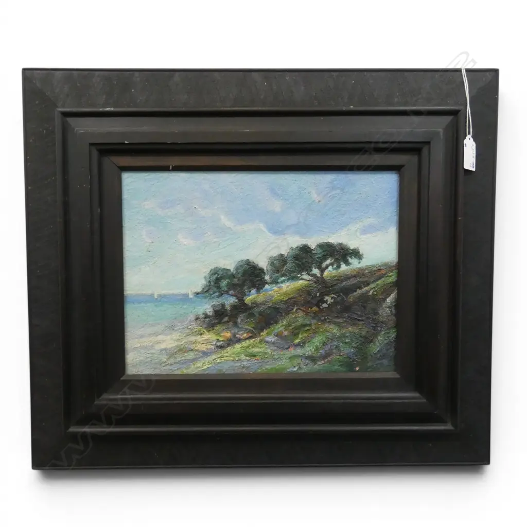 ARTIST UNKNOWN, COASTAL LANDSCAPE WITH POHUTUKAWA, OIL ON BOARD, 215 X 295mm Image 1++
