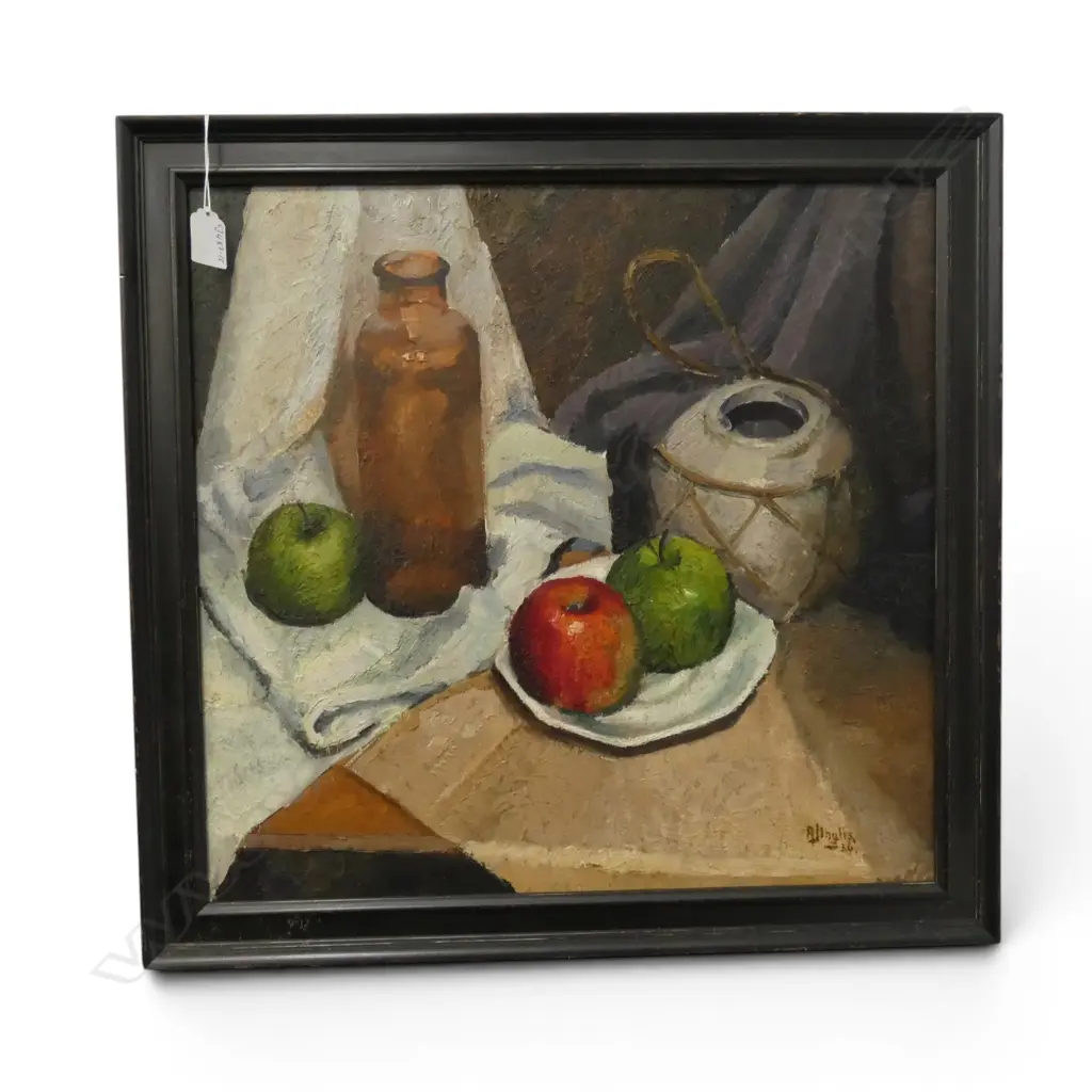 A. J INGLIS, STILL LIFE WITH APPLES, OIL ON BOARD, SIGNED, 475 x 475mm Image 1++