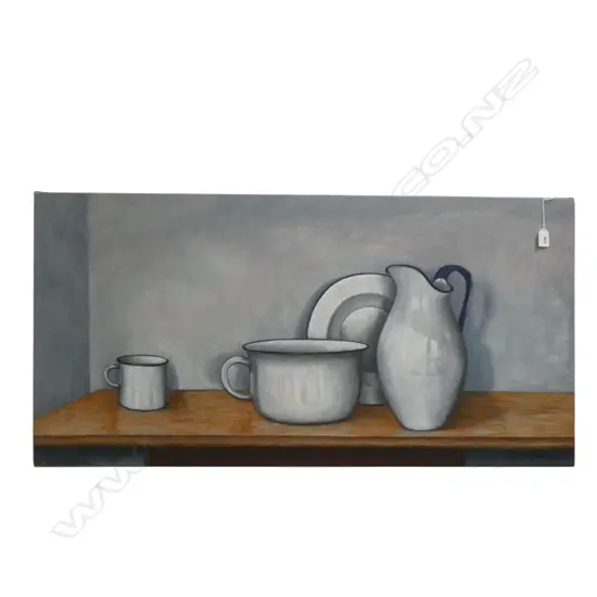 ROGER STAPLES, 'WHITEWARE' 2014, OIL ON CANVAS, 540 x 1085mm