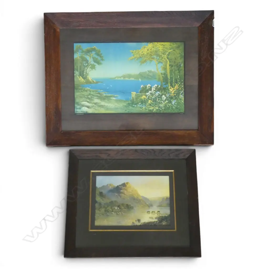 2 EARLY 20thC LANDSCAPE PRINTS IN OAK FRAMES; 220x330mm, MARCO BRUNEL 'A SOUTHERN BAY' 340x525mm Image 1++