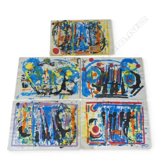 PETER KINLEY (BRITISH), ABSTRACT STUDIES (5), OIL ON PAPER, SIGNED, 560 x 860mm
