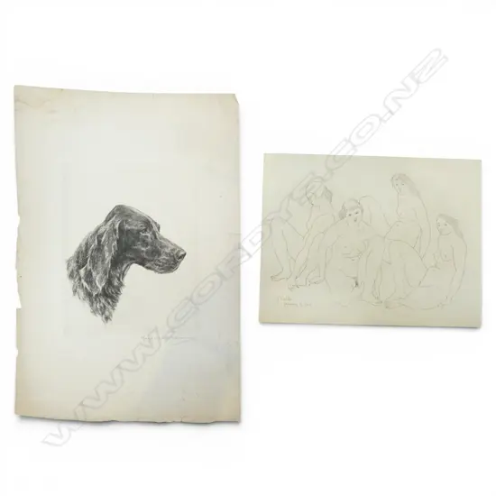 GEORGE BIDDLE (USA), 4 NUDES, LITHOGRAPH, SIGNED 245x320mm & MARGEURITE KIRMSE (USA) SETTER, ETCHING, SIGNED, 245x190mm 