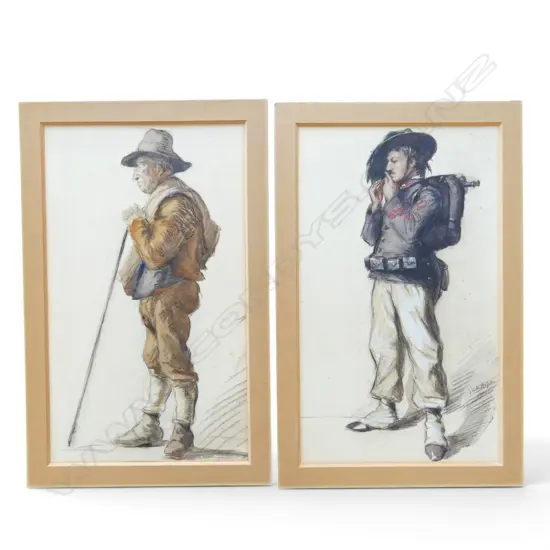 EDITH HOPE (AUSTRALIAN), TWO FIGURE STUDIES, SIGNED AND DATED 1901, WATERCOLOUR, 470 X 275mm