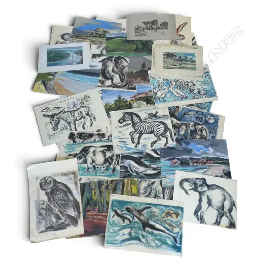 HELLMUTH WEISSENBORN, LGE GROUP OF LANDSCAPES AND ANIMAL STUDIES, MANY SIGNED, PASTEL OR CHARCOAL ON PAPER, 410 X 580mm 