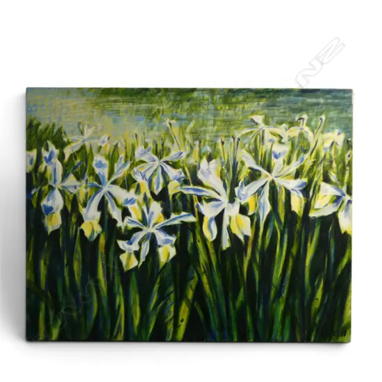 ROGER STAPLES, 'FIELD OF IRISES' 2000, OIL ON CANVAS, 710 x 920mm