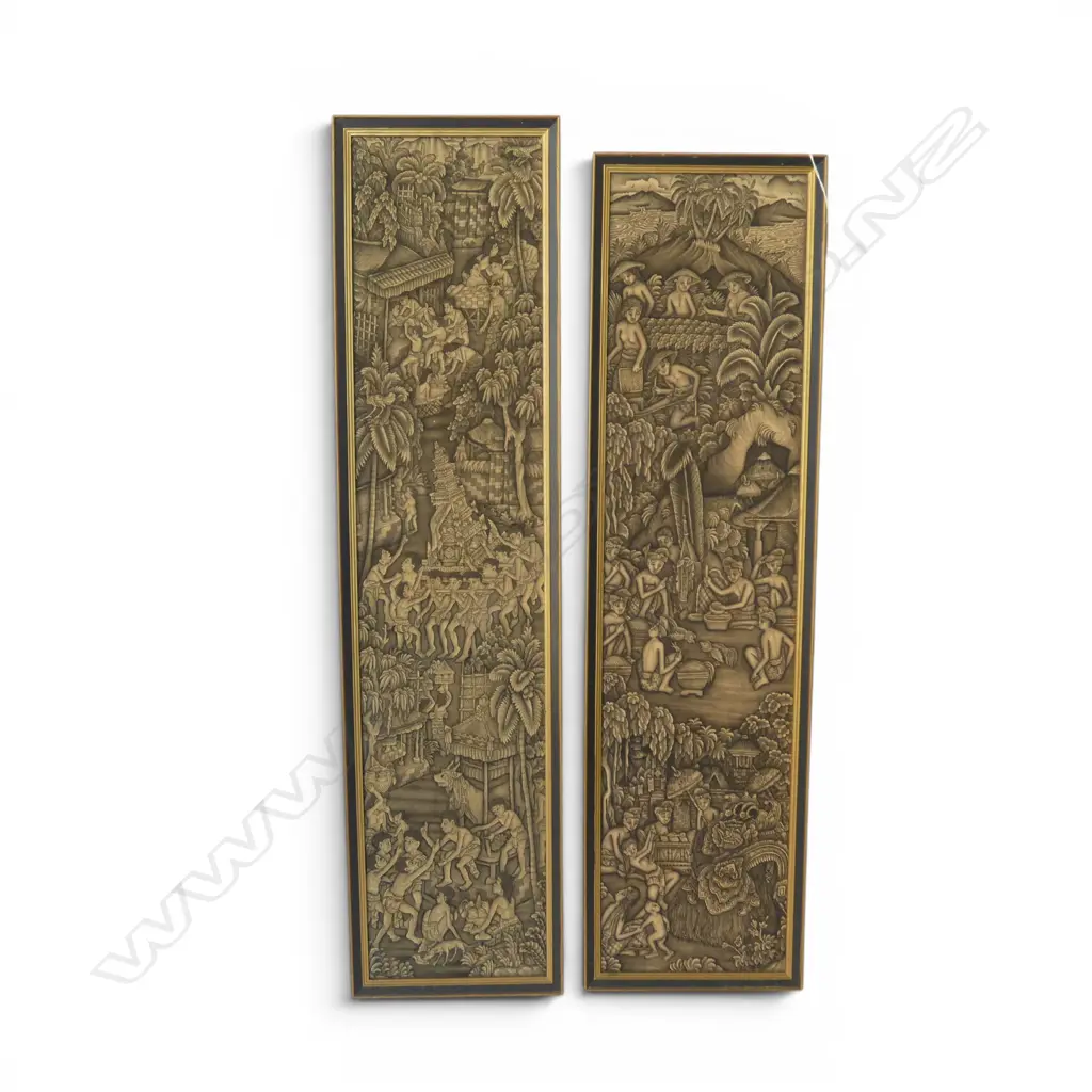 2 FRAMED BALINESE BATIK WORKS 910x200 875x205mm Image 1++