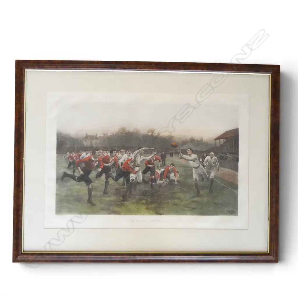 W B WOLLEN 'A RUGBY MATCH' 1895 'YORKSHIRE VS LANCASHIRE' LG HANDCOLOURED ENGRAVING. H.540 x 680mm Image 1++