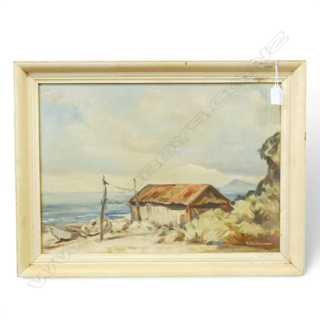 GWEN CASHMORE, 'ON COAST TO PLIMMERTON', OIL ON BOARD, SIGNED AND TITLED, 340 X 490mm (frame has some losses) Image 1++