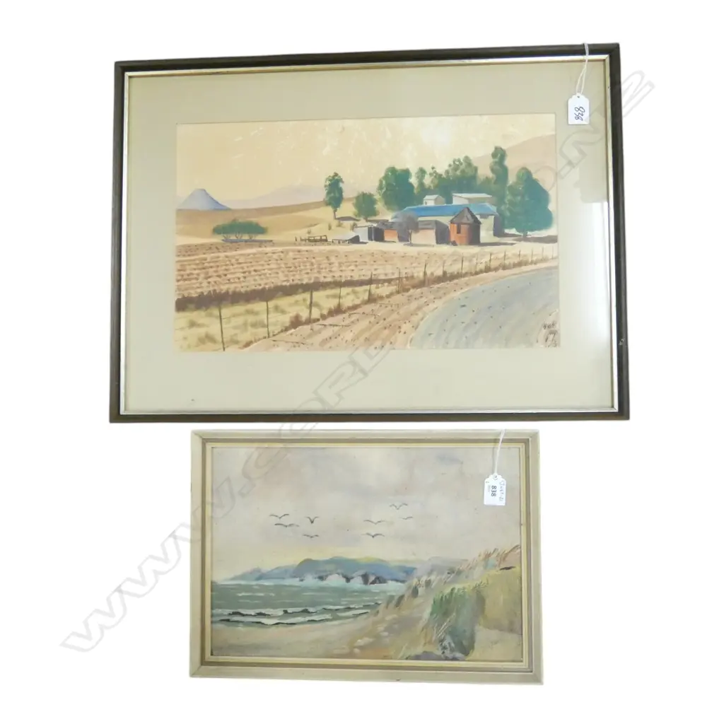 PR. LANDSCAPES, NEVILE LODGE, COUNTRY ROAD, W/C, 270 x 460mm & NANCY OAKLEY 'COASTAL LSCAPE' OIL, 245 X 365mm   Image 1++