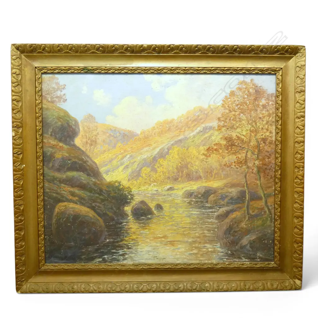 J. STROBEL CHALLIS, RIVER SCENE, OIL ON BOARD, 480x590mm Image 1++