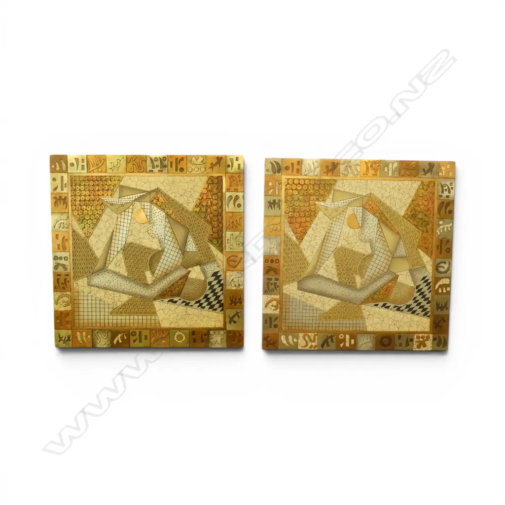 2 MIXED MEDIA ABSTRACT ARTWORKS 760x760mm Image 1++