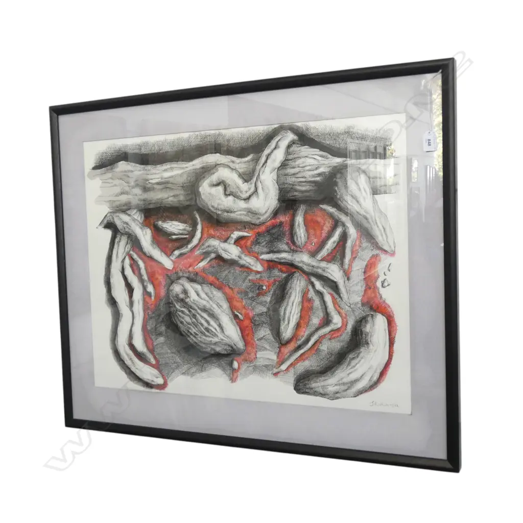J RUKAVINA 'LANDSCAPE IN CHRISTMAS', PEN & INK ON PAPER, SIGNED, 550 x 720mm Image 1++