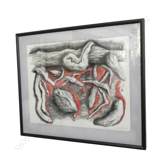 J RUKAVINA 'LANDSCAPE IN CHRISTMAS', PEN & INK ON PAPER, SIGNED, 550 x 720mm