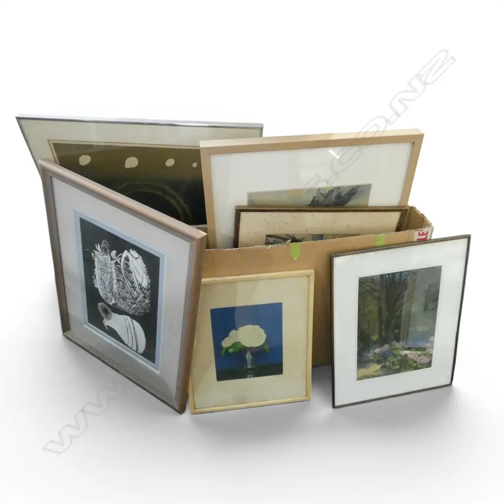ASST. ARTWORKS; REG BELL 'MARINE 3' 1969 420x320mm, FLORAL STILL LIFE PRINT SIGNED GLUCK Image 1++