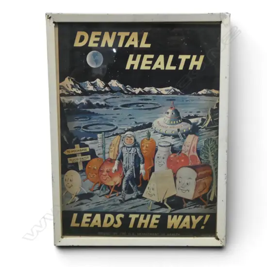 VINTAGE POSTER 'DENTAL HEALTH / LEADS THE WAY!' 475x350mm METAL FRAME