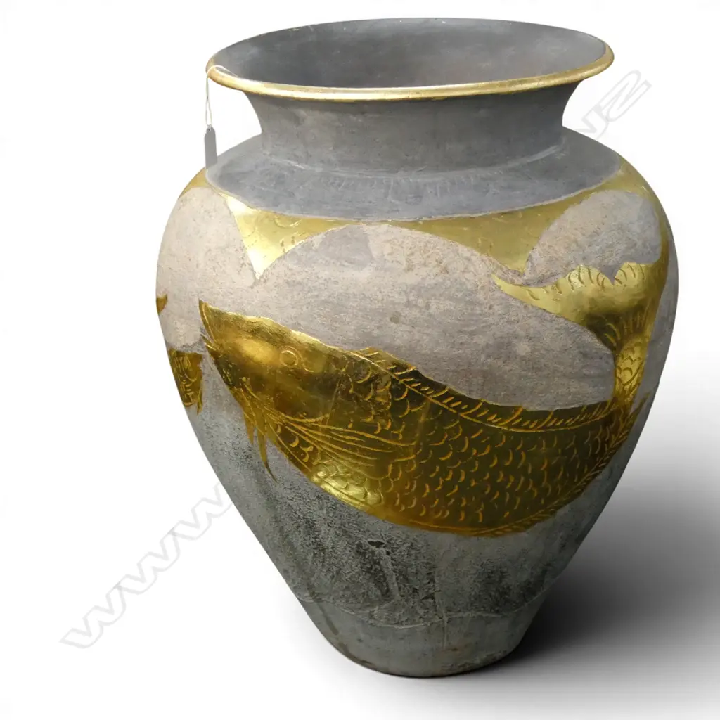 LARGE HAND PAINTED GOLD FISH POTTERY VASE H600MM Image 1++