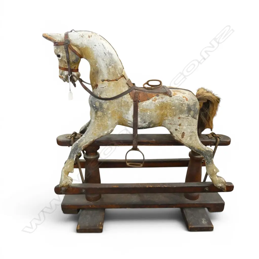ANTIQUE WOODEN ROCKING HORSE 820x350x830mm old borer Image 1++