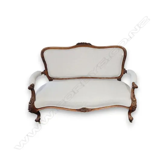 ANTIQUE FRENCH STYLE CARVED WALNUT SETTEE - NEWLY REUPHOLSTERED  L.1500MM