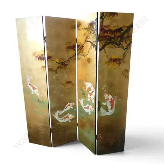 Four panel Oriental screen, each panel 1830 x 400mm