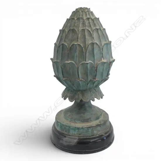 CAST BRONZE FLORAL CONE ON MARBLE BASE H370MM