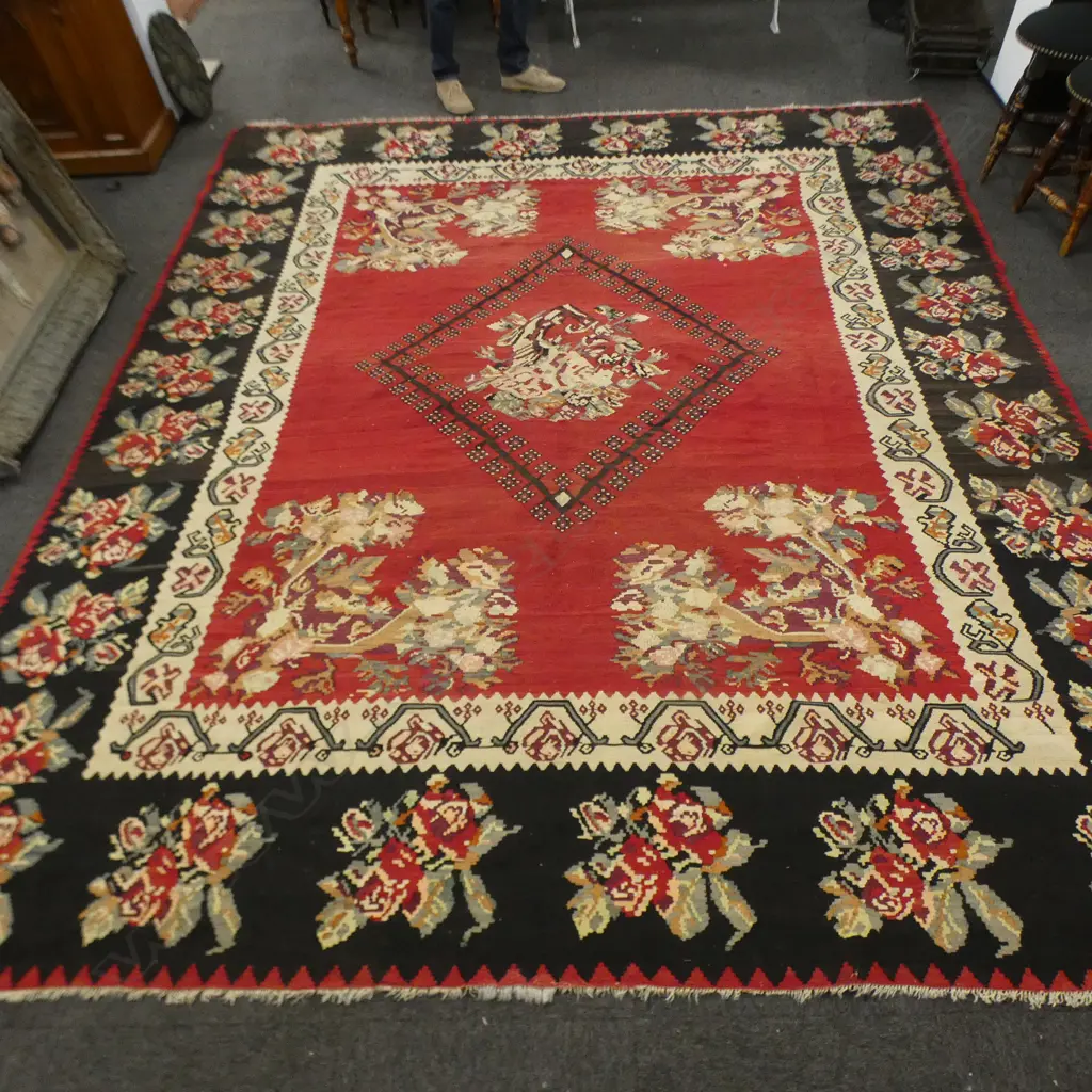 LG FLAT WEAVE KILIM RUG, FLORAL DECORATION 3500x2930mm Image 1++