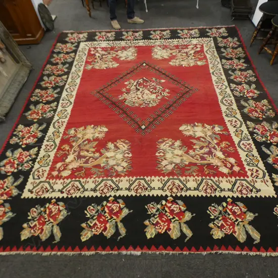 LG FLAT WEAVE KILIM RUG, FLORAL DECORATION 3500x2930mm
