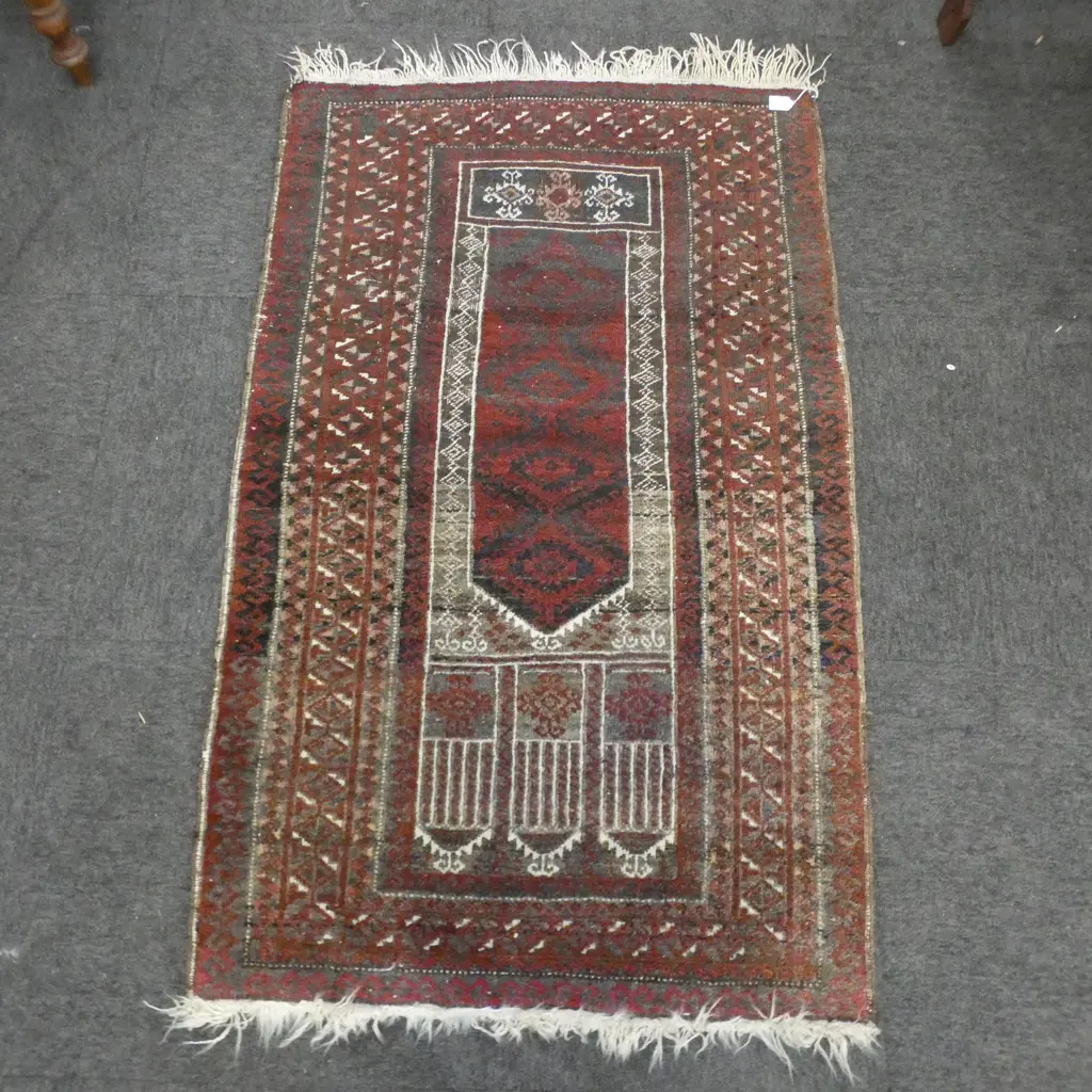 HAND KNOTTED ALL WOOL BALUCHI PRAYER RUG 1300x830mm Image 1++