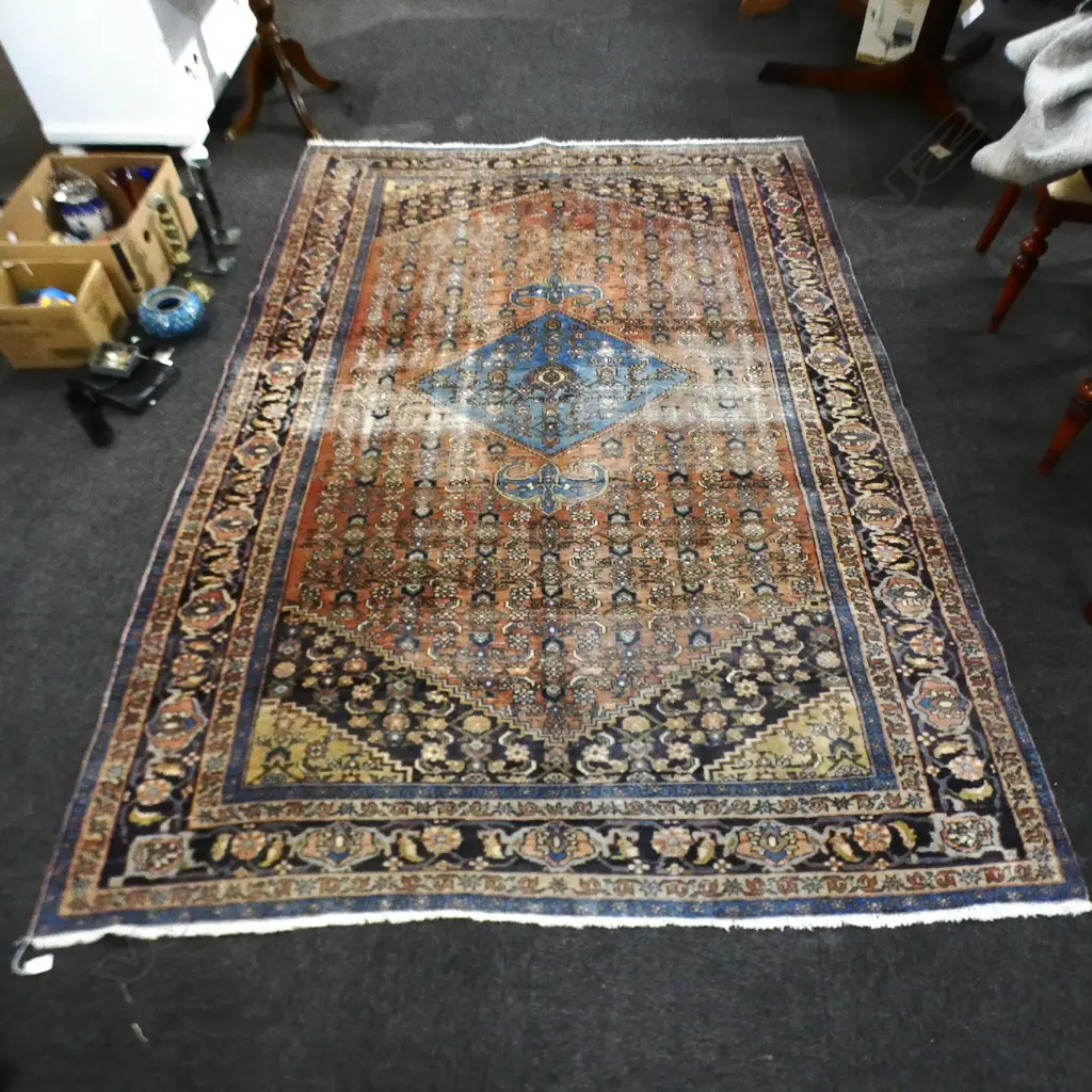 HAND KNOTTED PERSIAN RUG PINK BLUE & IVORY SOME WEAR  L2860 W1880MM Image 1++