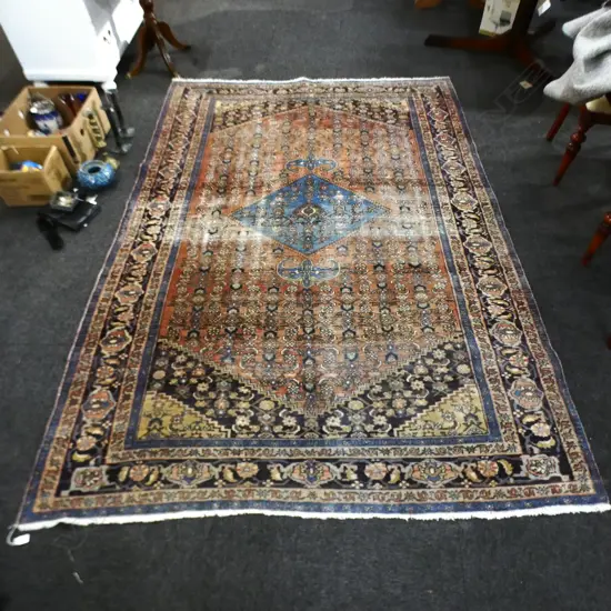HAND KNOTTED PERSIAN RUG PINK BLUE & IVORY SOME WEAR  L2860 W1880MM
