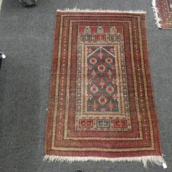 HAND KNOTTED ALL WOOL BALUCHI PRAYER RUG 1350x900mm