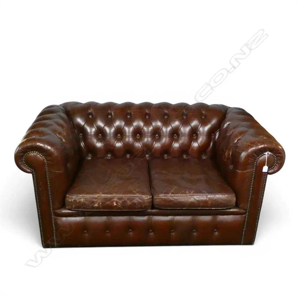 BROWN VINYL CHESTERFIELD TWO SEATER SOFA 1500x850x730mm Image 1++