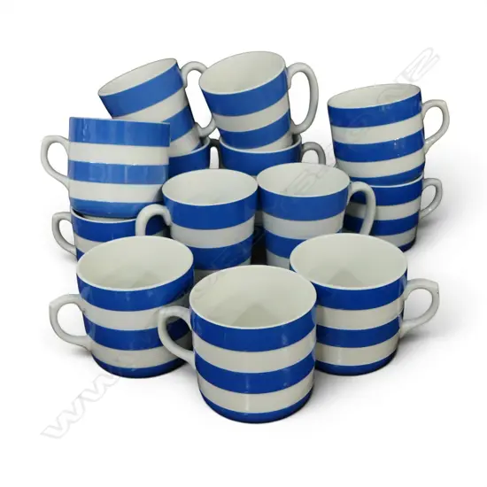 13 CORNISHWARE MUGS; 7x H.80mm, 6x H.100mm