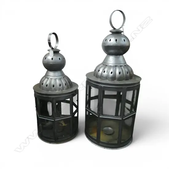 2 SILVER METAL CANDLE LANTERNS, H.900, 660mm