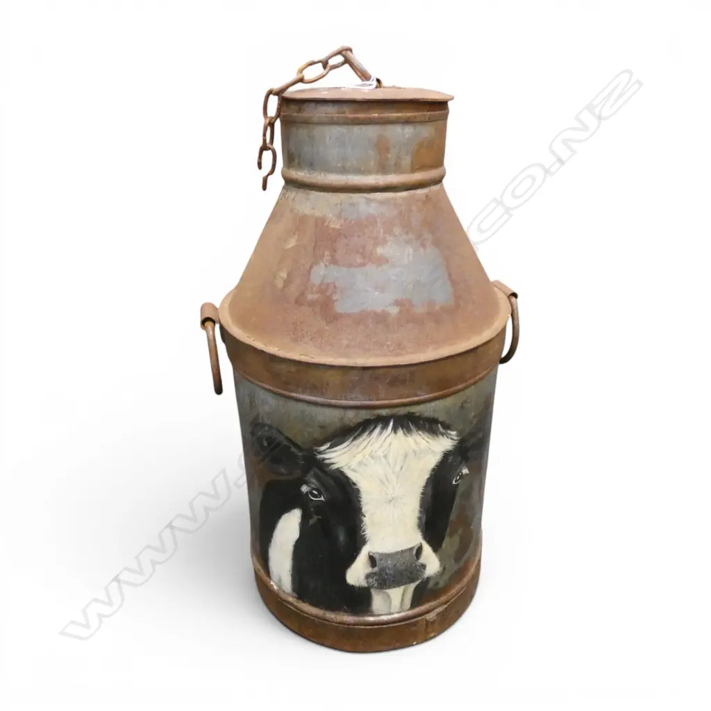 VINTAGE MILK CAN w PAINTED COW to side, H.760mm Image 1++