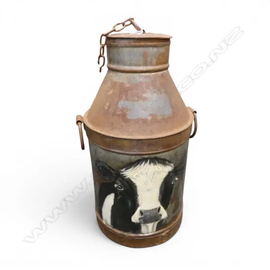 VINTAGE MILK CAN w PAINTED COW to side, H.760mm
