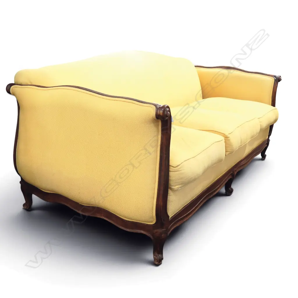 DESIGNERS COLLECTION FRENCH THREE-SEATER SETTEE, YELLOW UPHOLSTERY, FEATHER CUSHIONS 2100x1050x1000mm Image 1++