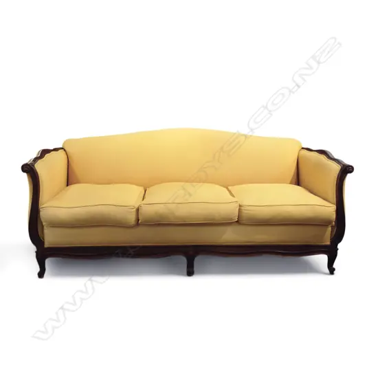 DESIGNERS COLLECTION FRENCH THREE-SEATER SETTEE, YELLOW UPHOLSTERY, FEATHER CUSHIONS 2100x1050x1000mm