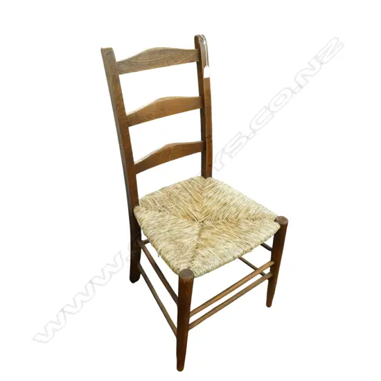 OAK LADDER BACK CHAIR, WOVEN RUSH SEAT