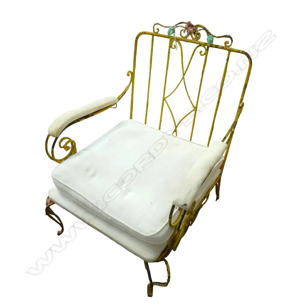 VINTAGE CONTINENTAL ARMCHAIR, WROUGHT IRON FRAME Image 1++